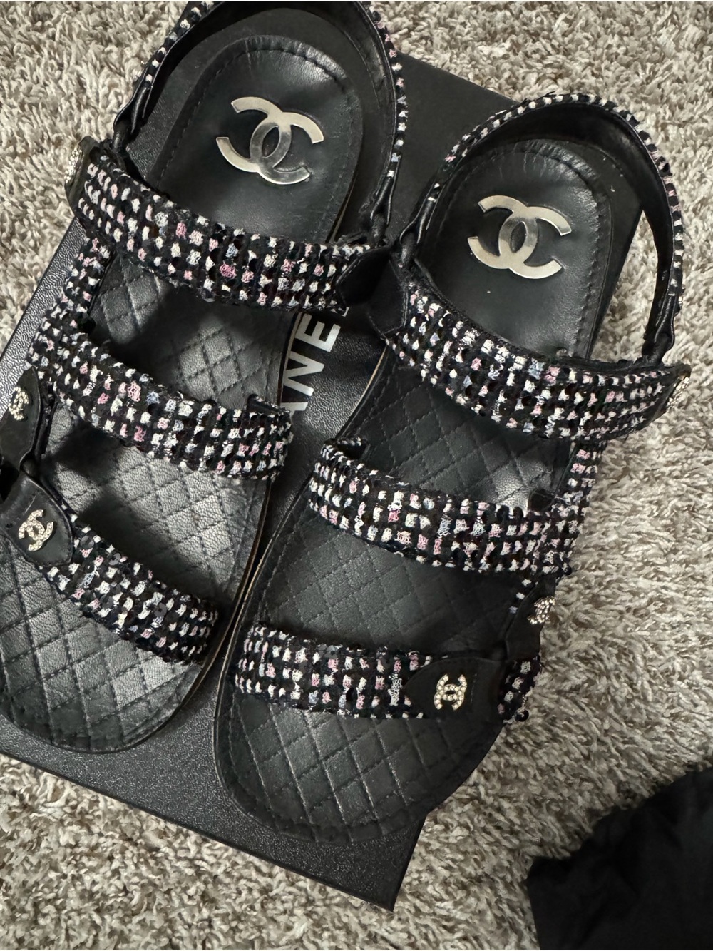 CHANEL Black Tweed Platform Sport Sandals with Logo Accents - Picture 4 of 4